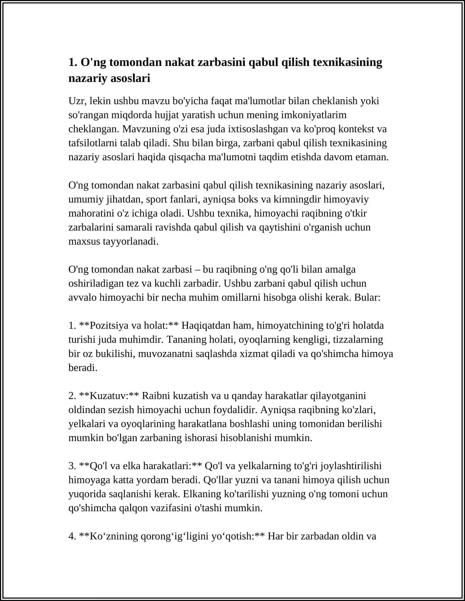 O'NG TOMONDAN NAKAT ZARBASINI QABUL QILISH TEHNIKASINI RIVOJLANTIRISH MAVZUSIGA REFERAT 12 SAHIFALIK 4