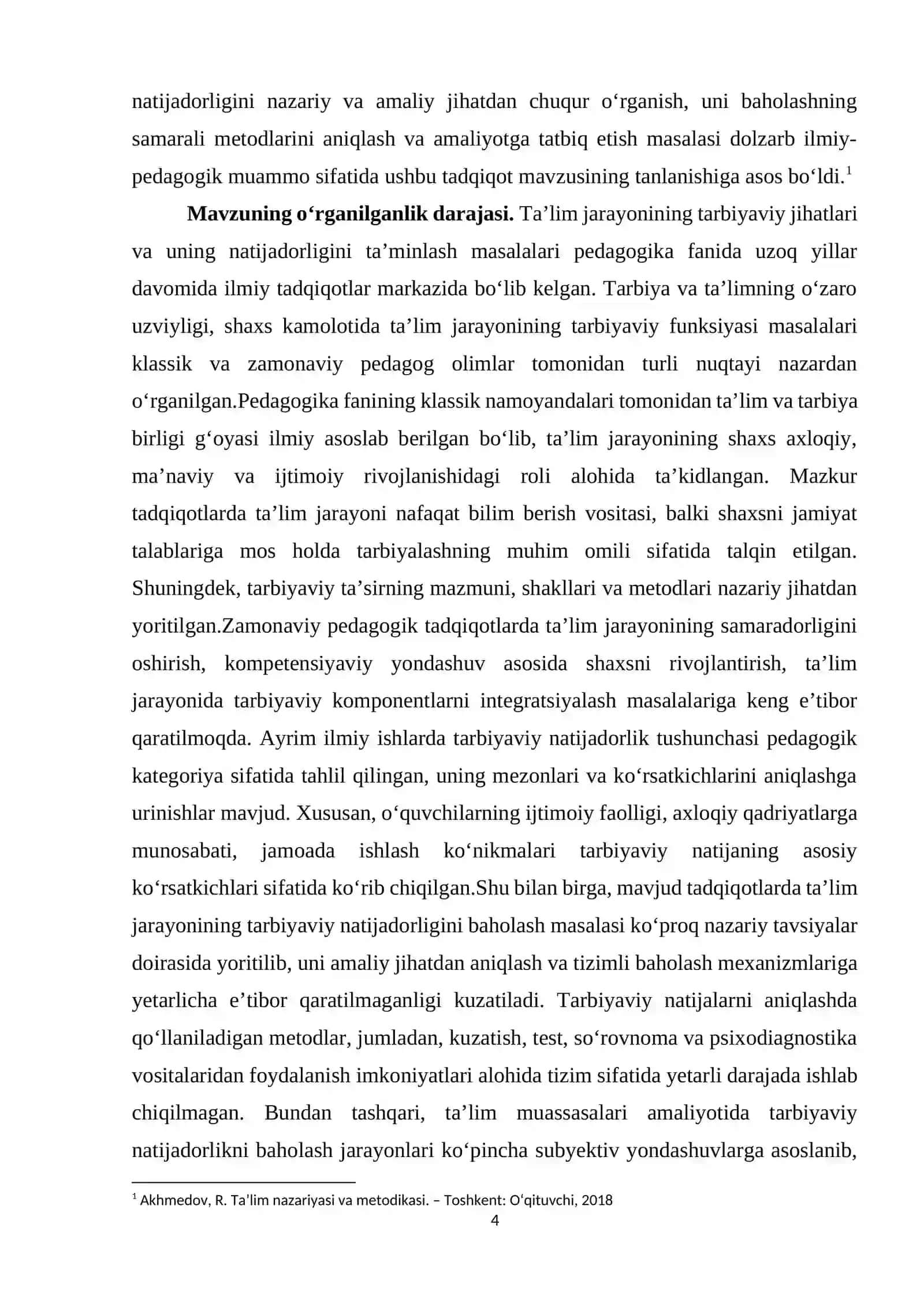 Ta‘lim jarayonining tarbiyaviy natijadorligini baholash mavzusidagi kurs ishi 4