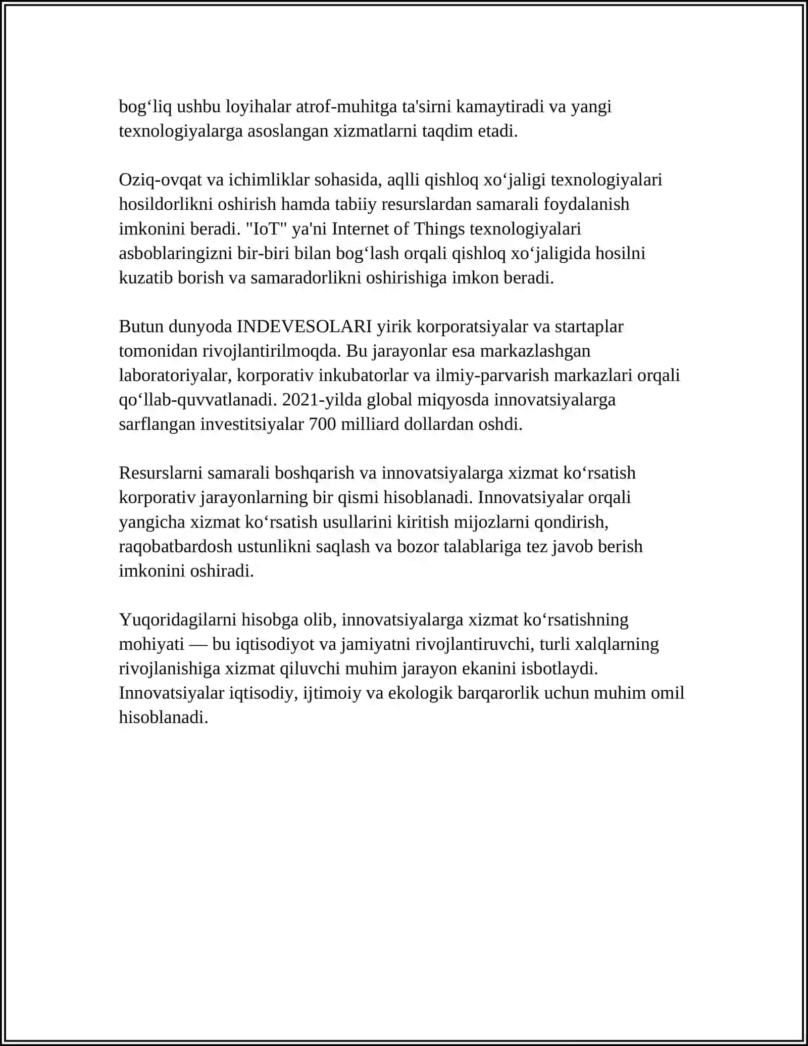 INNOVATSIYALARGA XIZMAT KO‘RSATISHNI TASHKIL ETISH 4