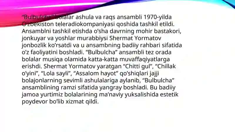 BOLALAR KOMPAZITORI SHERMAT YORMATOVNING HAYOTI VA IJODI 4