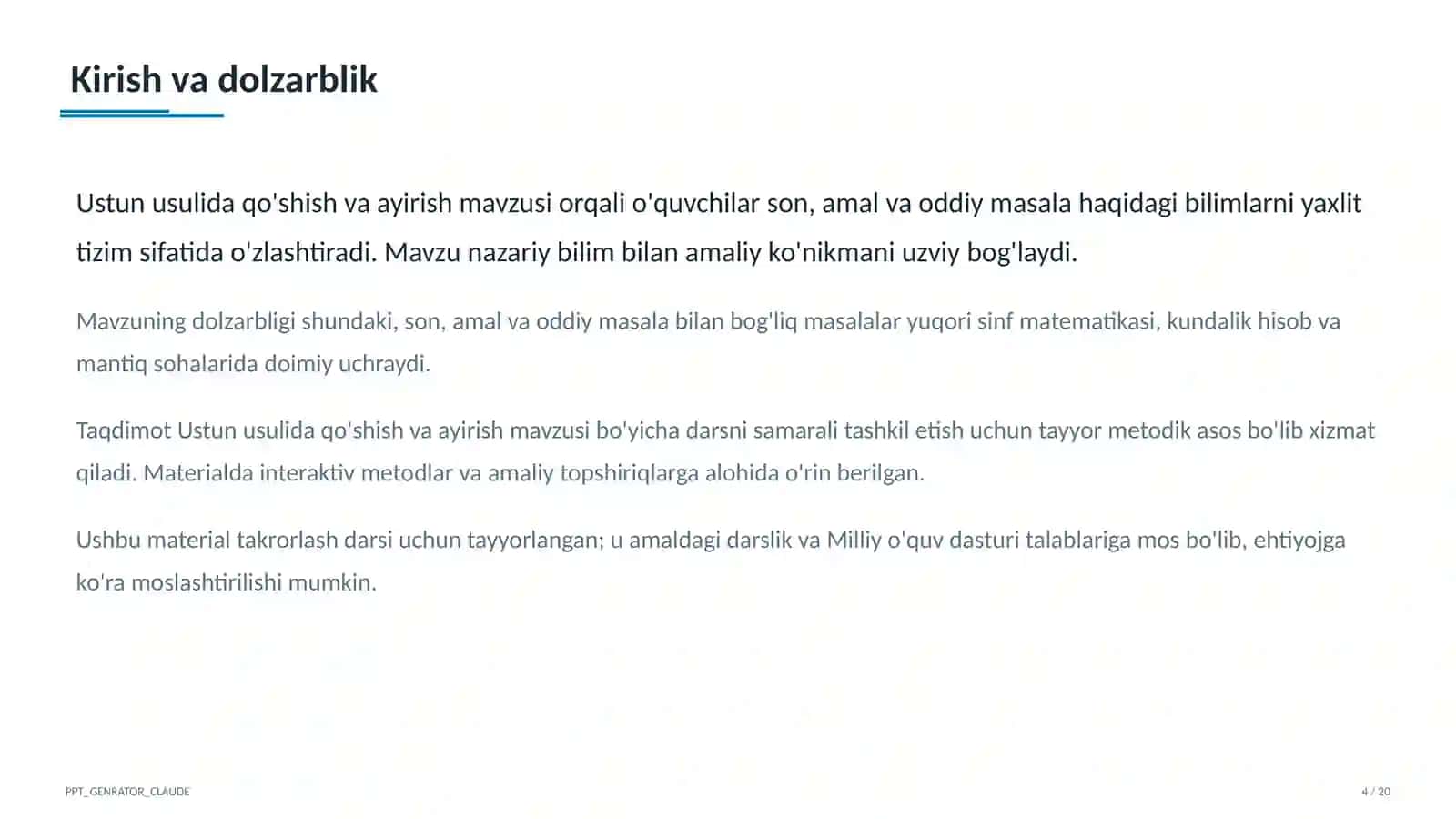 Ustun usulida qo'shish va ayirish (3-sinf) 4