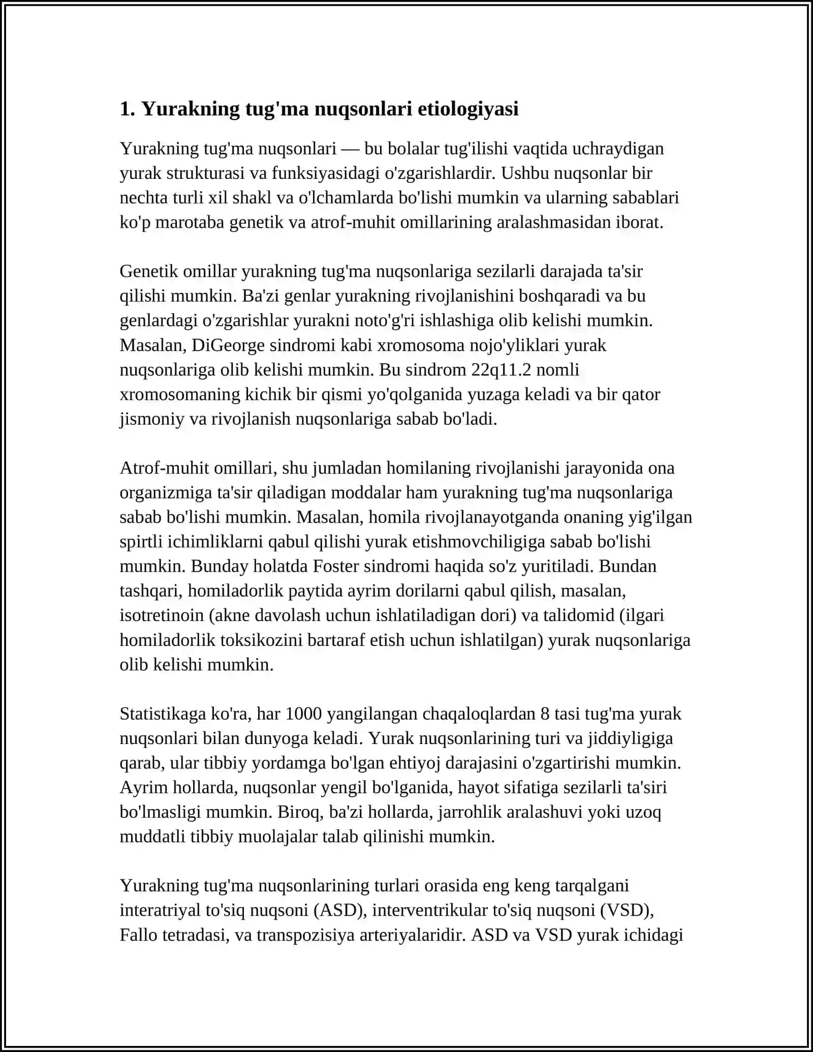 YURAKNING TUG'MA NUQSONLARI ETIOLOGIYASI VA PATOGENEZI DIAGNOSTIKASI ASORATLARI DAVOLASH PROFILAKTIKASI 4
