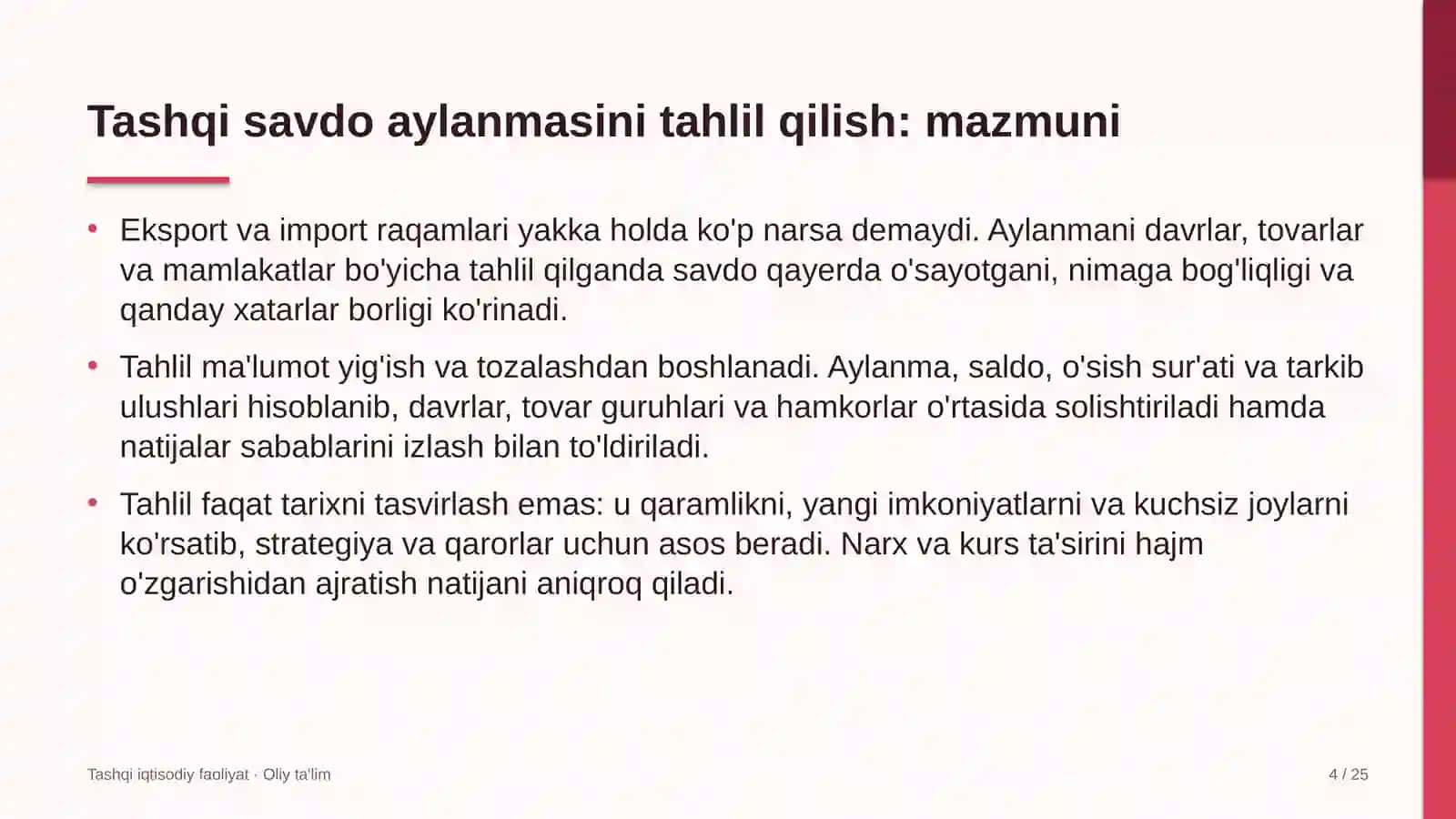 Avtomaktablarda tashqi savdo aylanmasini tahlil qilish 4