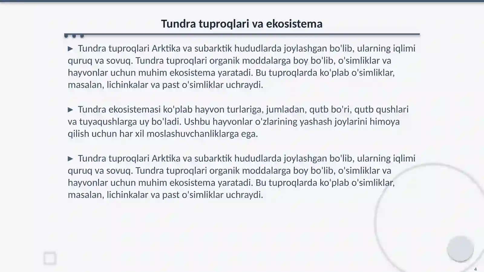 Arktika,tundra va ormon tundra tuproqlari 4