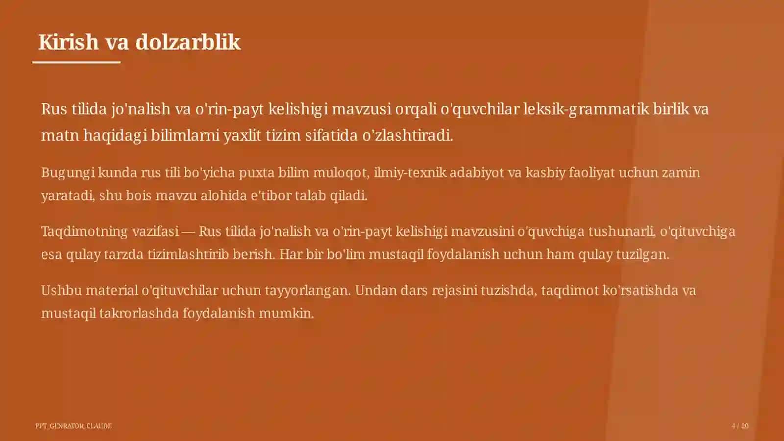 Rus tilida jo'nalish va o'rin-payt kelishigi (5-sinf) 4