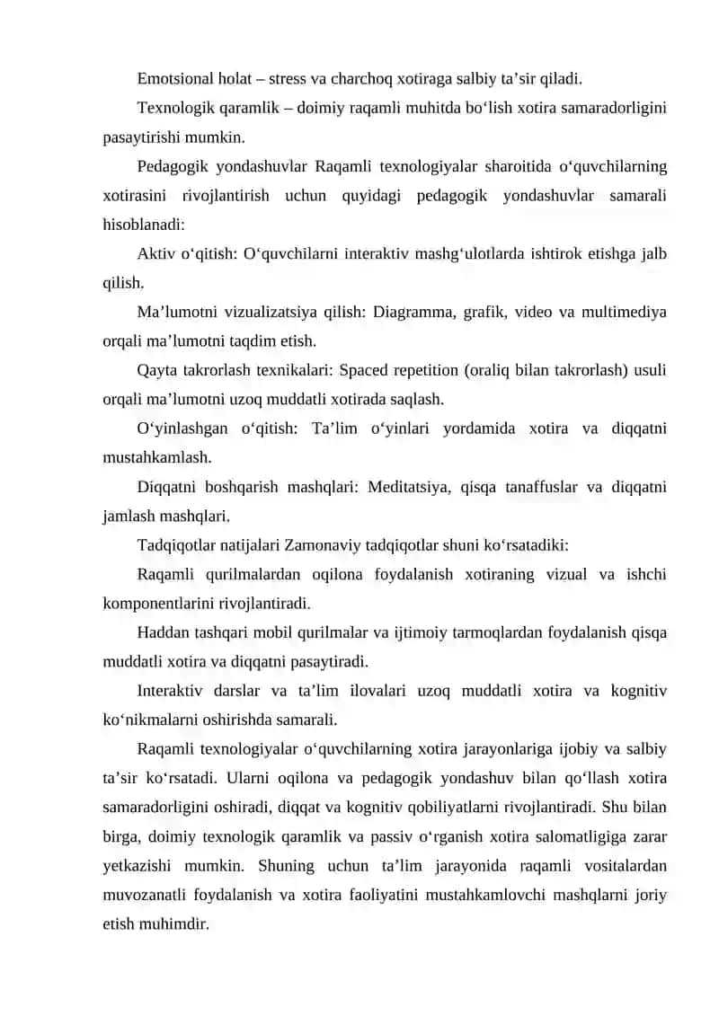 RAQAMLI TEXNOLOGIYALAR SHAROITIDA O’QUVCHILARDA  XOTIRANING PSIXOLOGIK XUSUSIYATLARI. 4