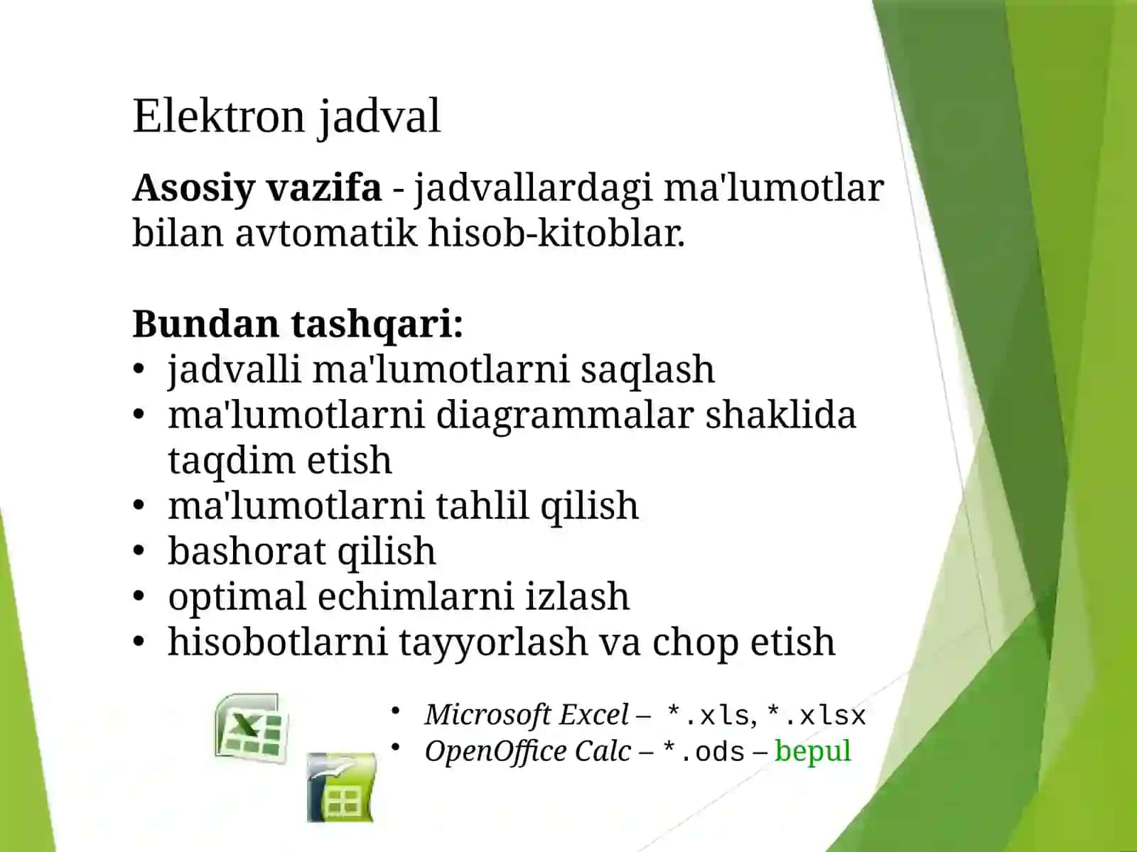 IQTISODIY MASALALARNI YECHISHDA JADVAL MUHARRIRLARIDAN FOYDALANISH 4