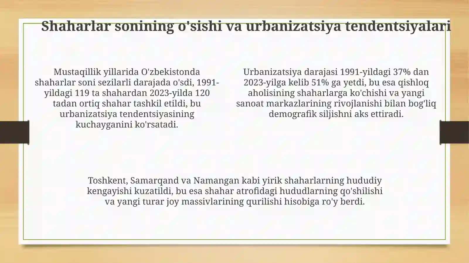 Mustaqillik yillarida O‘zbekistonda shaharlar va ularning tuzilishi 4