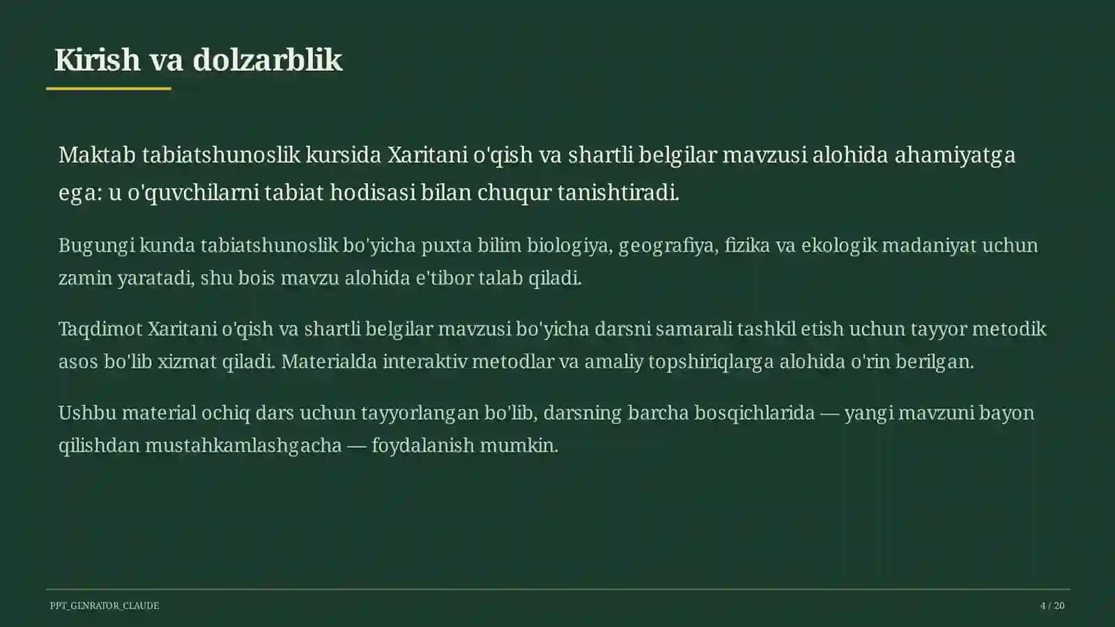 Xaritani o'qish va shartli belgilar (4-sinf) 4