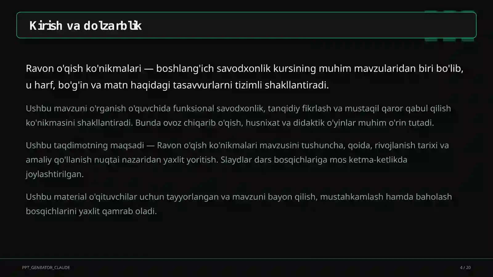 Ravon o'qish ko'nikmalari (1-sinf) 4