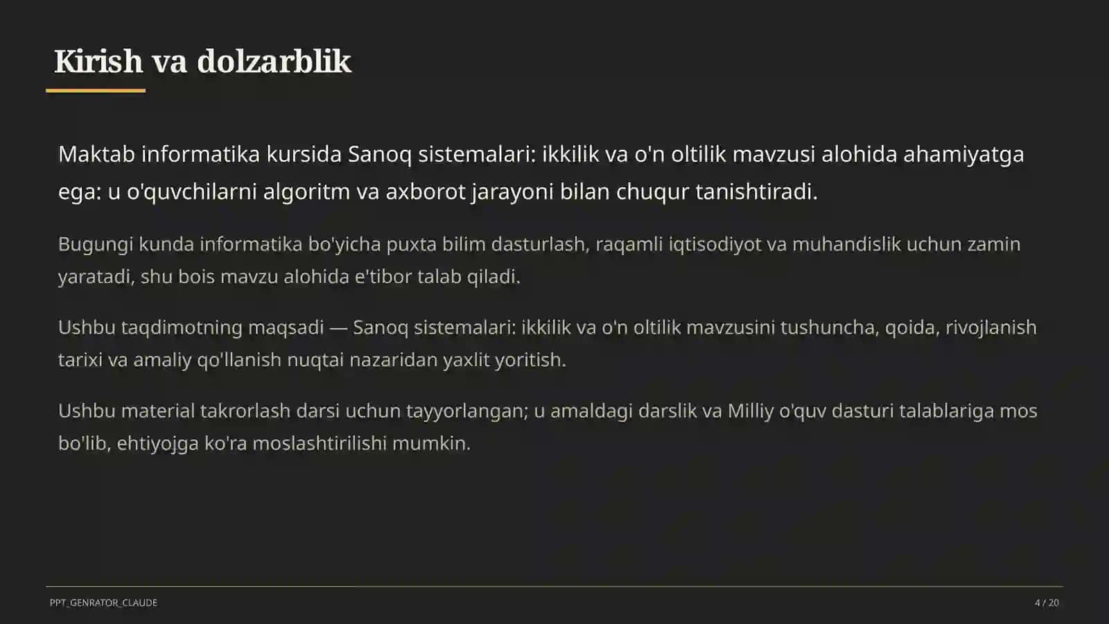 Informatika va axborot texnologiyalari (5–11) — takrorlash darsi 4