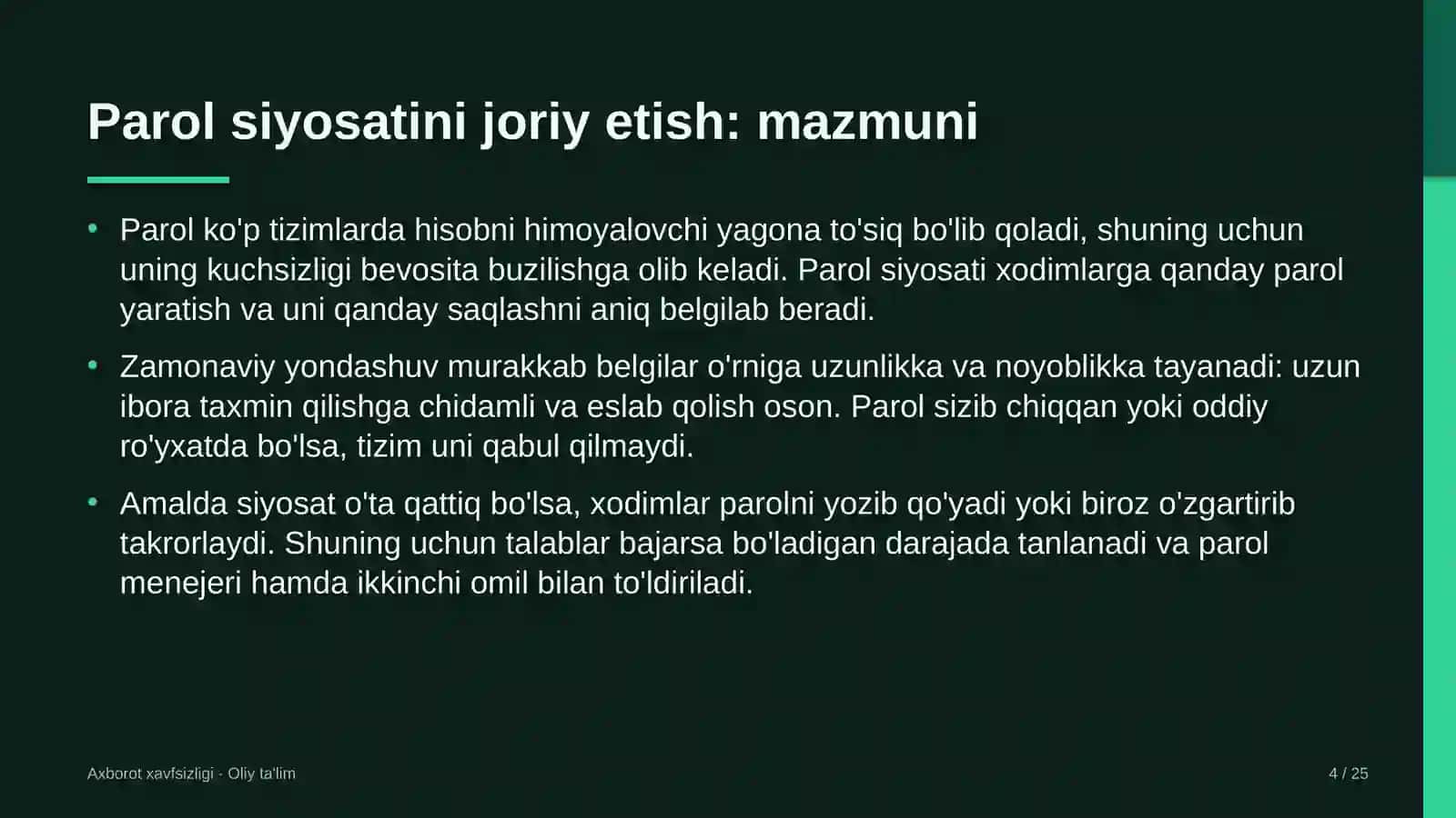 Bog'dorchilikda parol siyosatini joriy etish 4