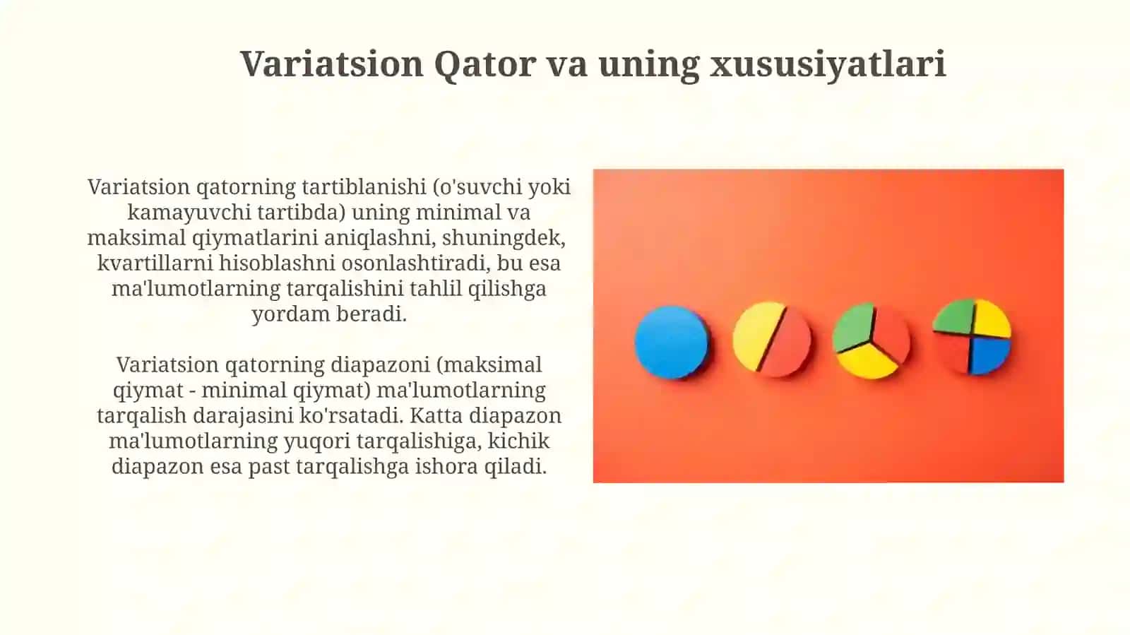Mat statistika ko'plik variatsion qator ular bilan ishlash moda mediana tartiblash 4