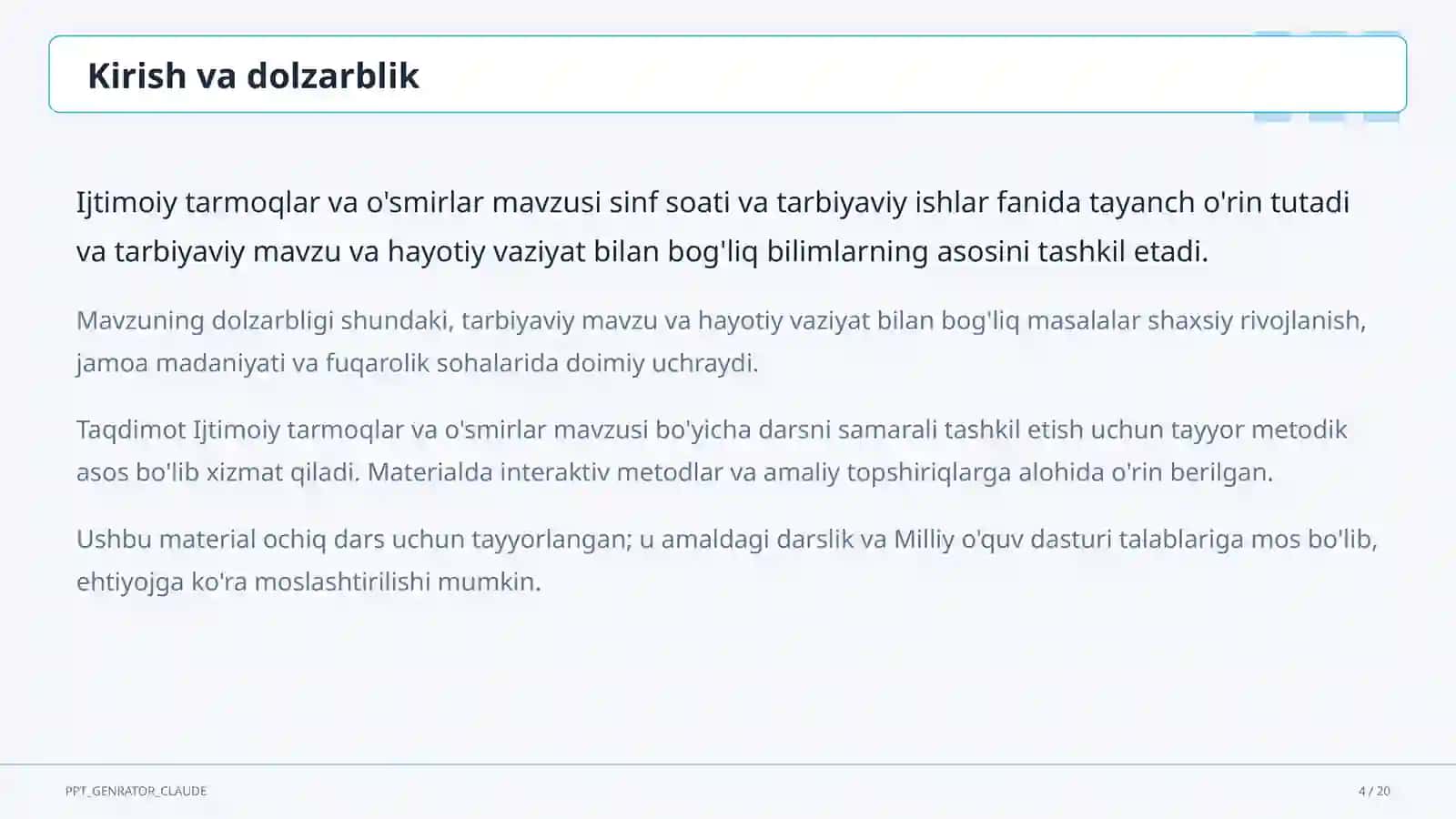 Sinf soati va tarbiyaviy tadbirlar 4