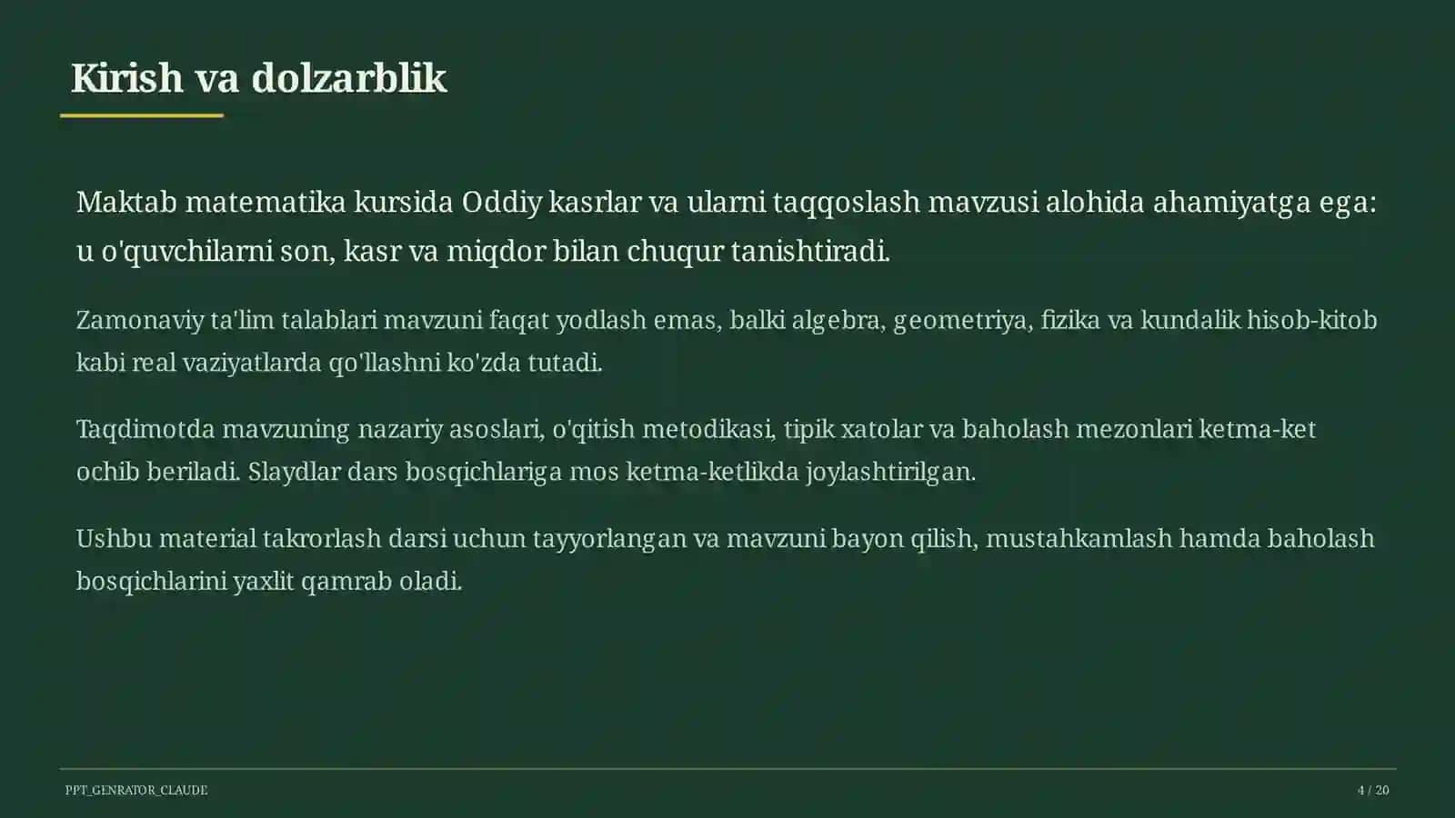 Oddiy kasrlar va ularni taqqoslash (5-sinf) 4