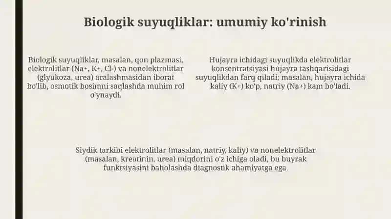 Elektrolit va noelektrolit eritmasidagi biologik suyuqliklar 4