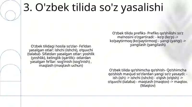 Milliy Qadriyatlar – Millat Iftixori. “O‘Zbek Udumlari” Matni. O’zbek Tilida So’Z Yasalishi. 4