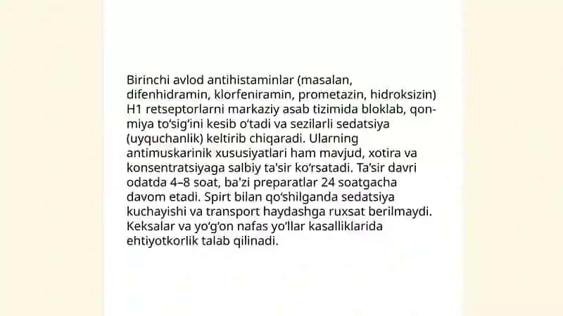 Antigistamin preparatlari: umumiy tavsif 4