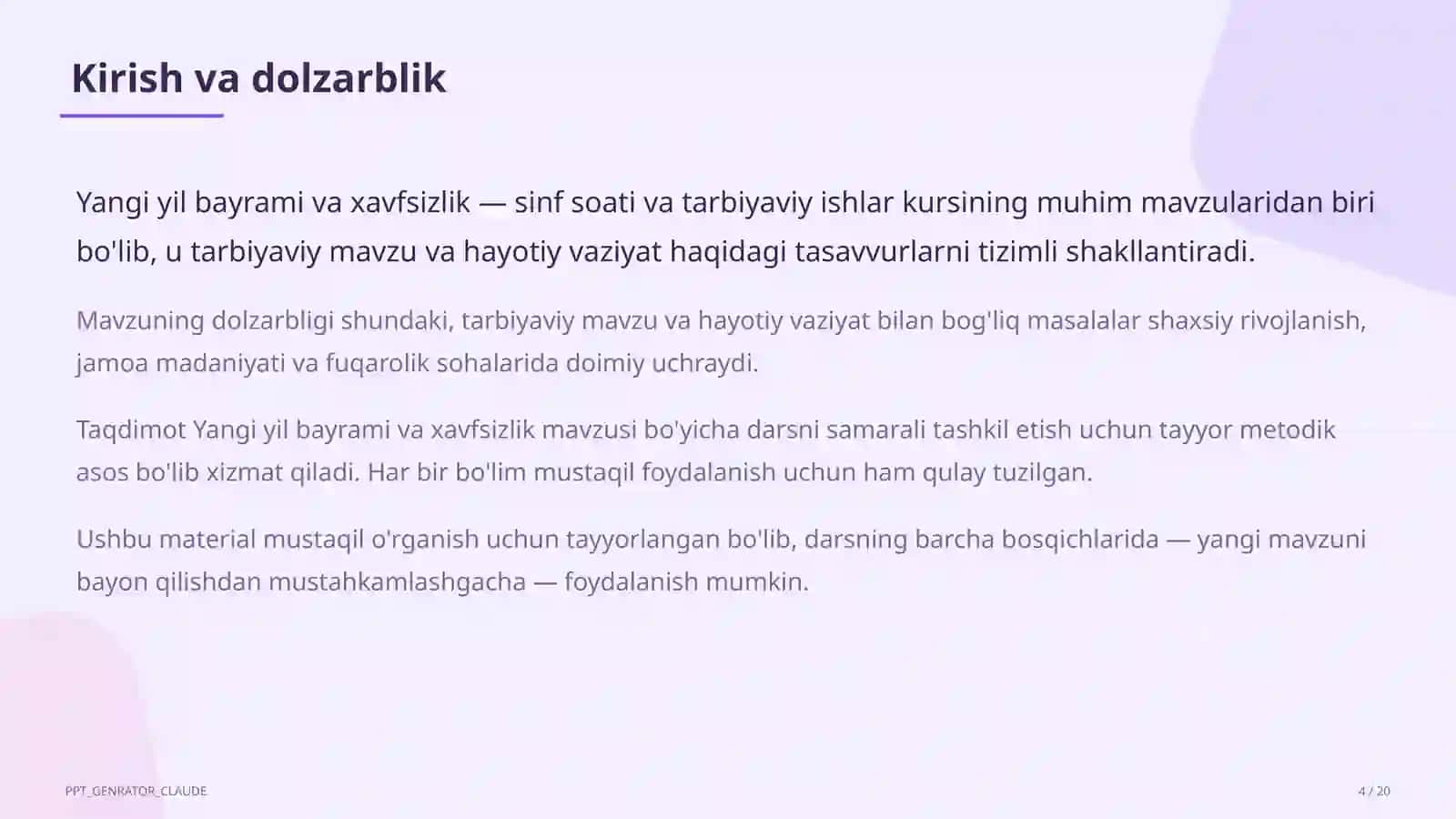 Sinf soati va tarbiyaviy tadbirlar (1–11) 4