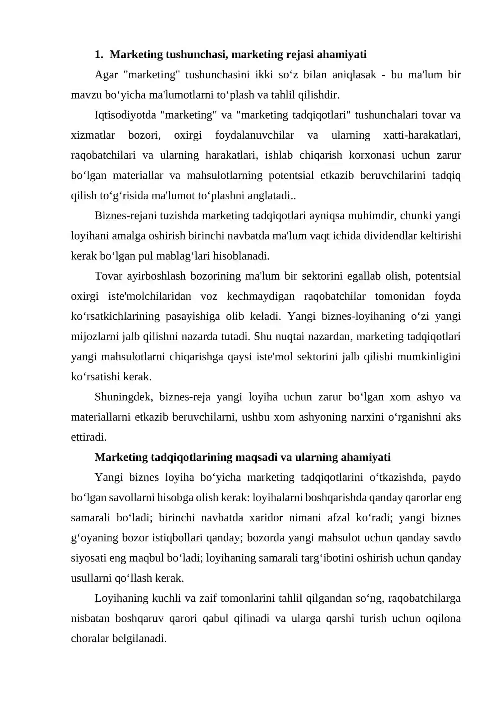 Marketing rejasi- biznes-rejaning muhim bo‘limi va uning ahamiyati 4
