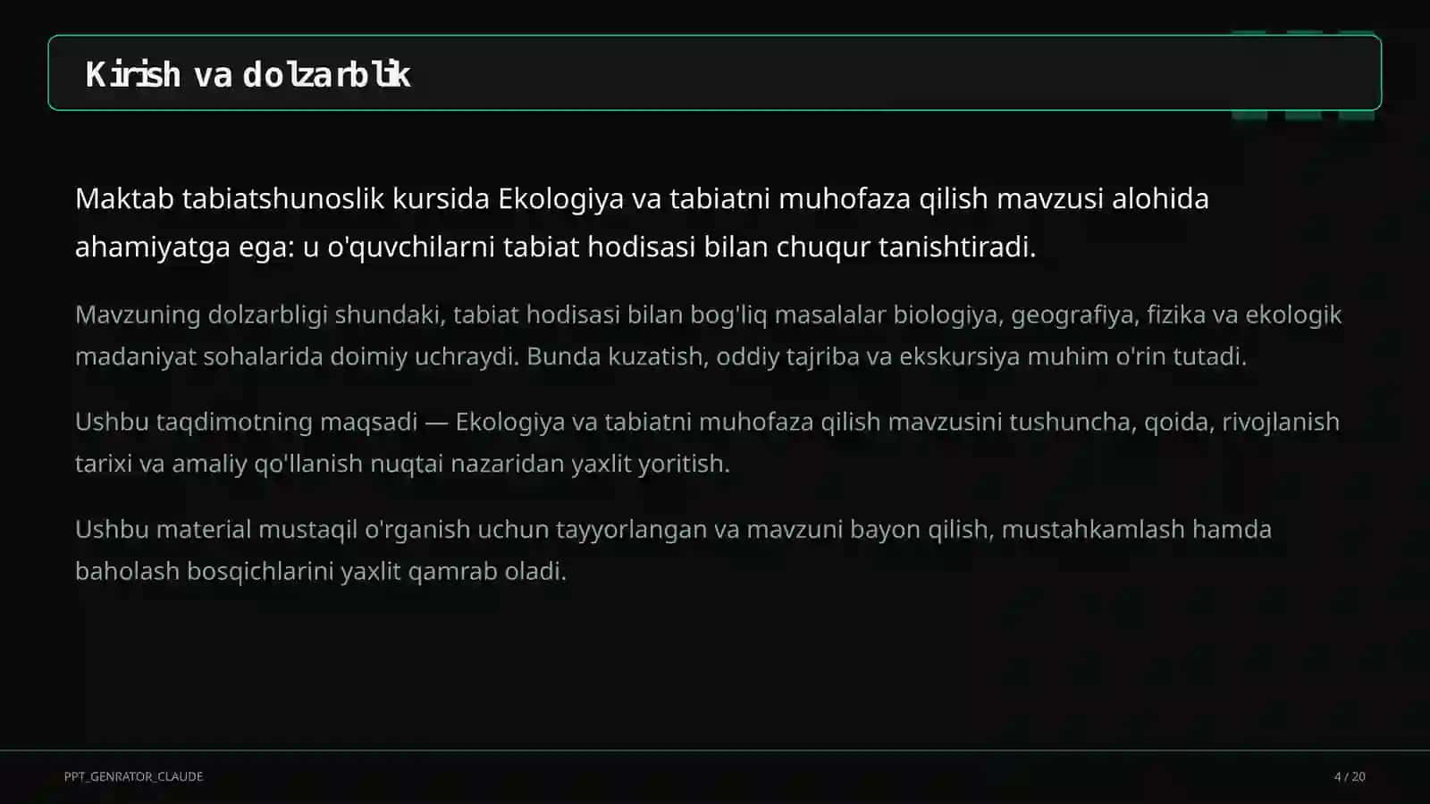 Ekologiya va tabiatni muhofaza qilish (4-sinf) 4