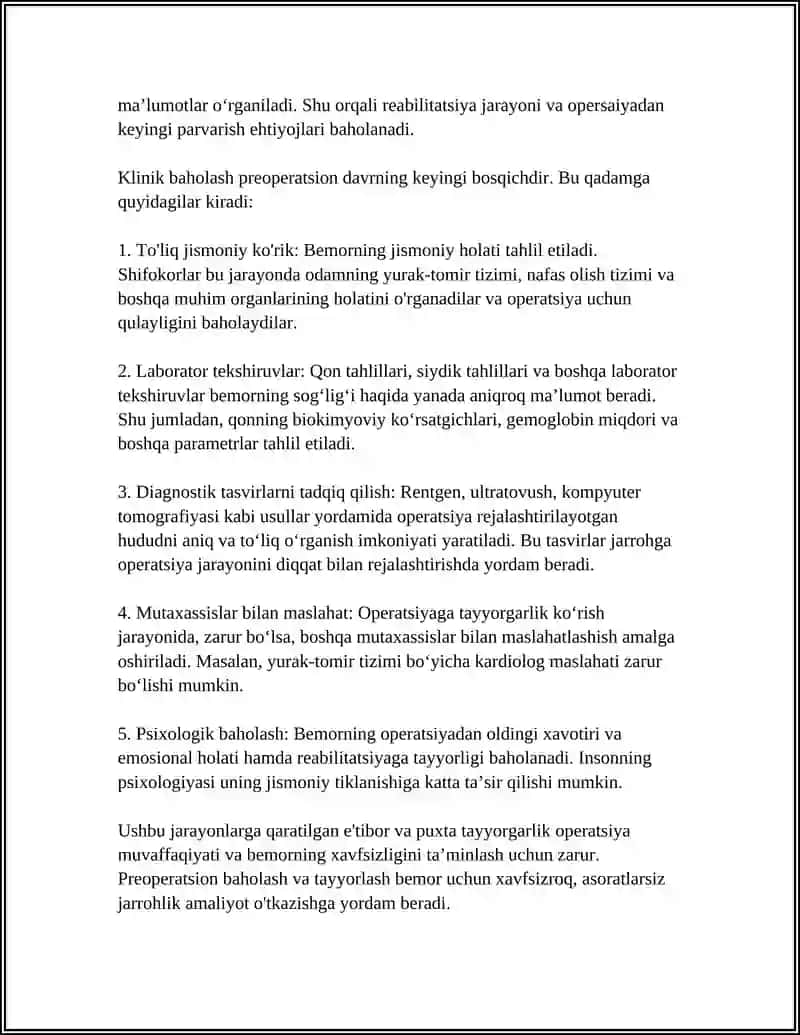 OPERATSIYADAN OLDINGI DAVR.BEMORLARNI OPERATSIYAGA TAYYORLASH USULLARI 4