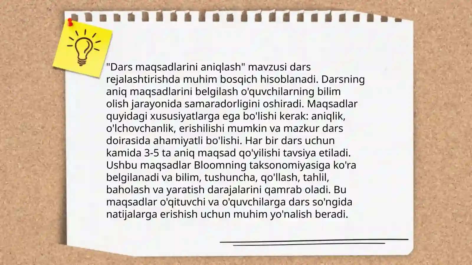 Dars rejasi, uning asosini tashkil etuvchilari va dars tahlili 4