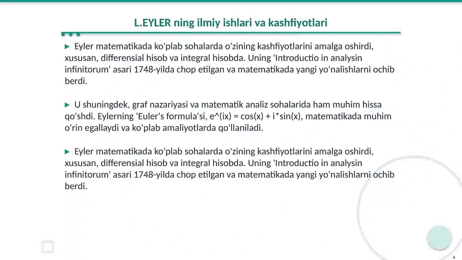 L.EYLER.JVENN.R.DEKART hayoti va ilmiy faoliyatini o'rganish 4