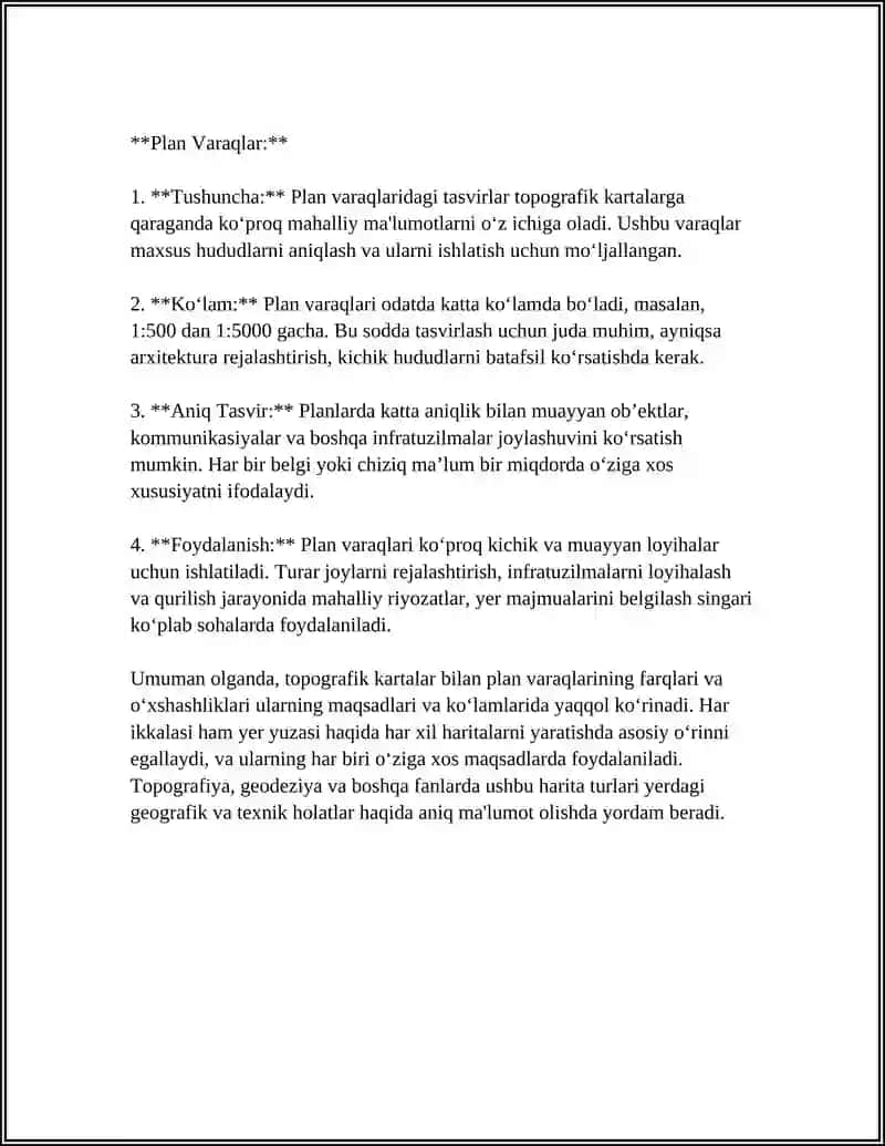 TOPOGRAFIK KARTA VA PLANLARNING VARAQLARGA BO‘LINISHI VA NOMENKLATURASI 4