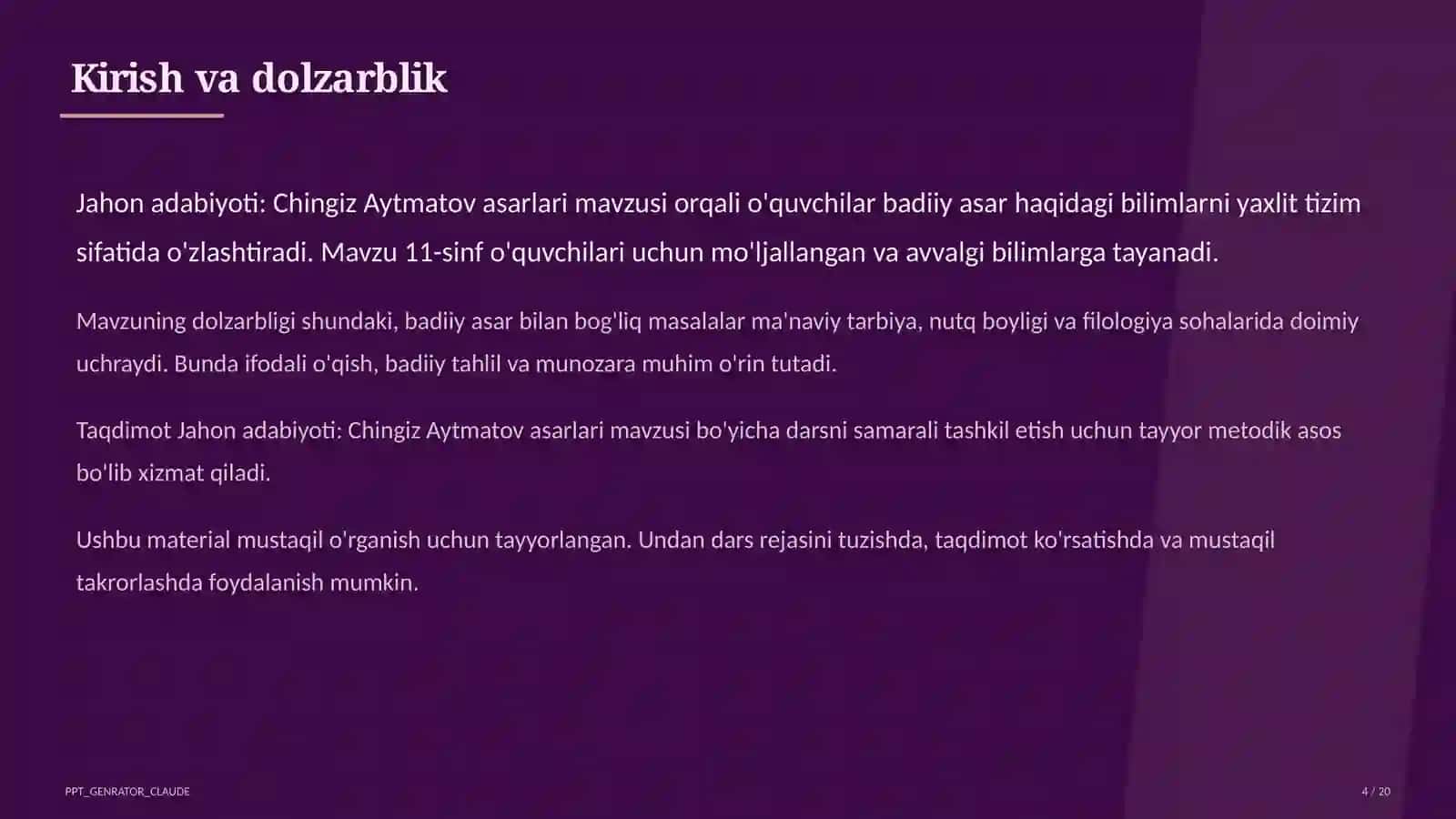 Jahon adabiyoti: Chingiz Aytmatov asarlari (11-sinf) 4