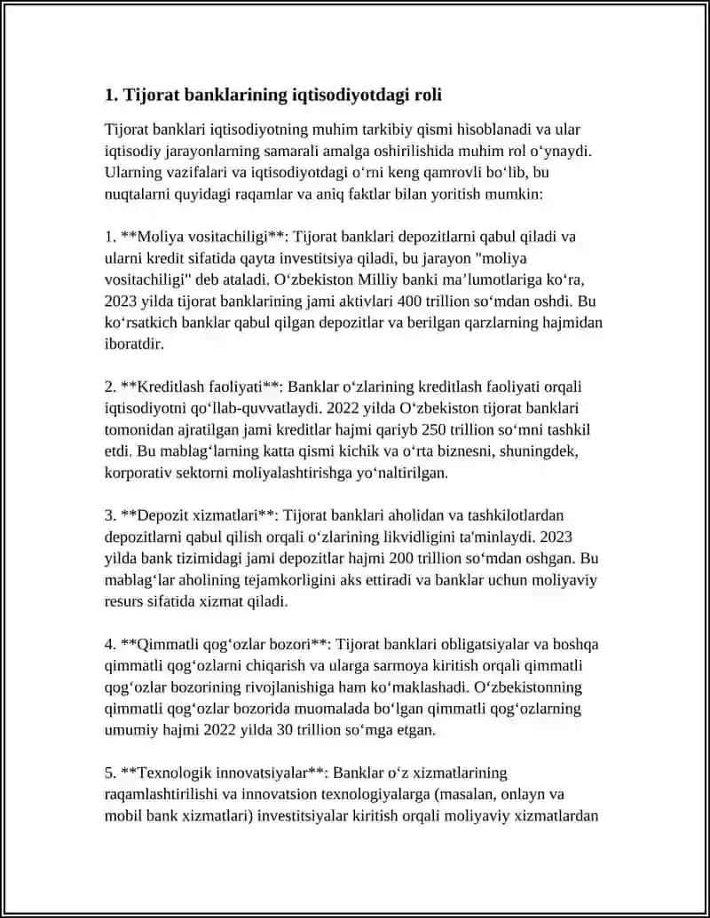 IQTISODIYOTNI RIVOJLANTIRISH SHAROITIDA TIJORAT BANKLARINING TUTGAN OʻRNI 4