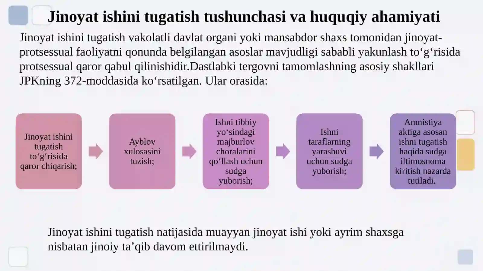 Jinoyat ishini tugatish asoslari va tartibi 4