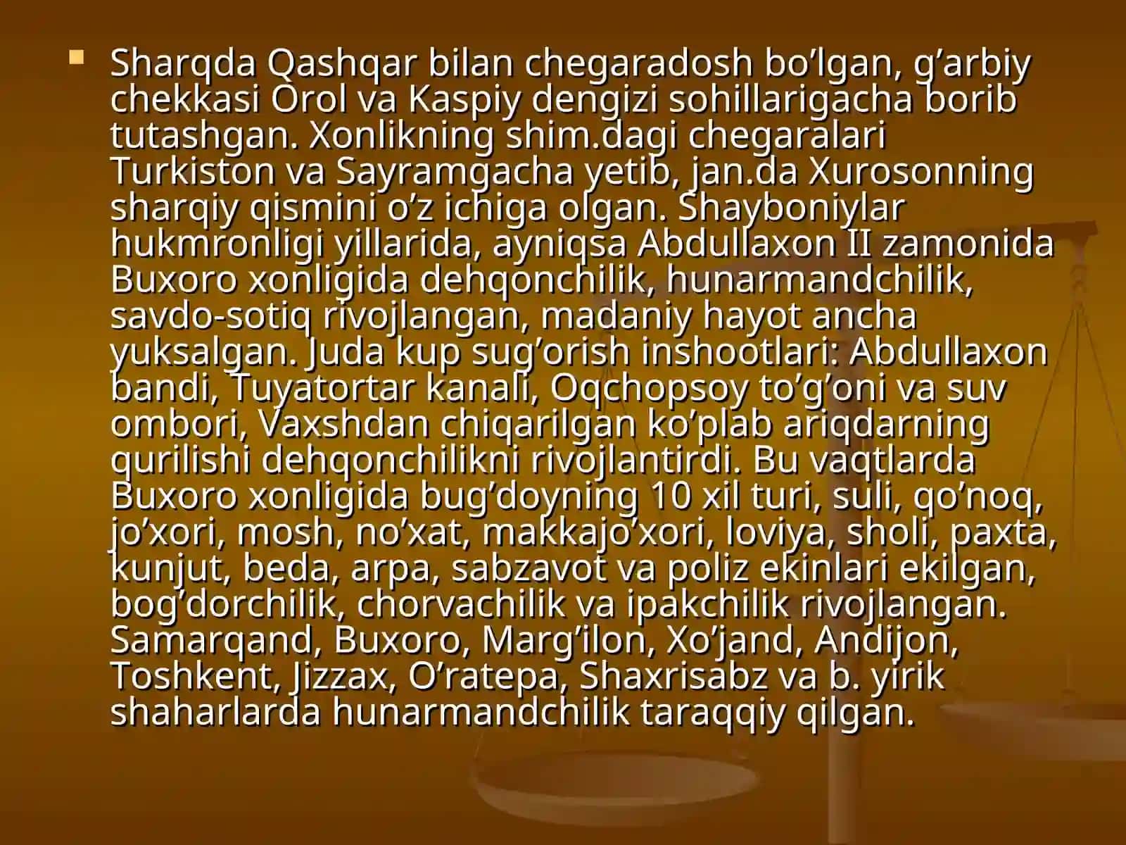 Buxoro, Xiva, Qo’qon xonliklarida ijtimoiy, iqtisodiy, madaniy hayot 4