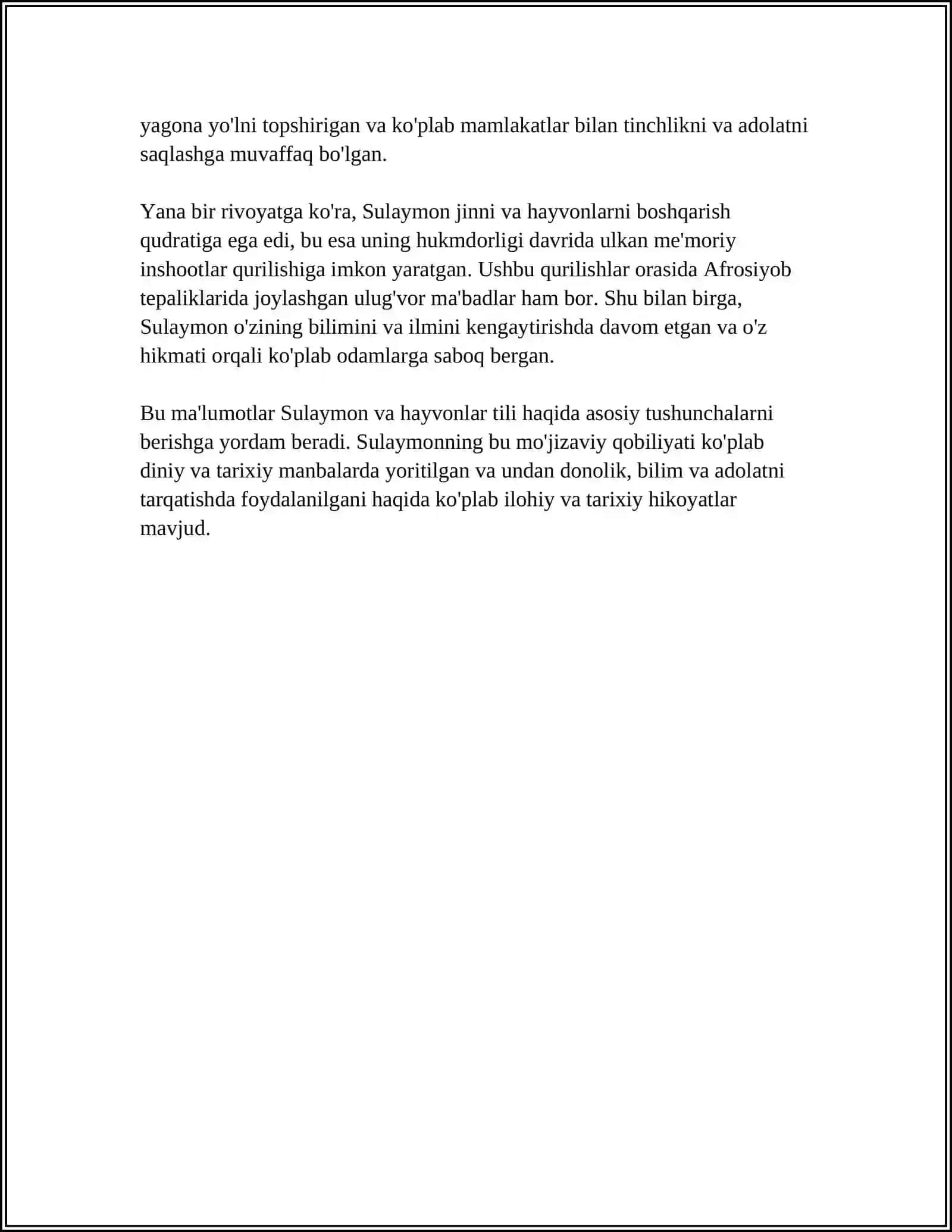 "SULAYMONNING QARINCHQA BILAN SO‘ZLASHGANI" HIKOYASI TAHLIL QILIB BER 4