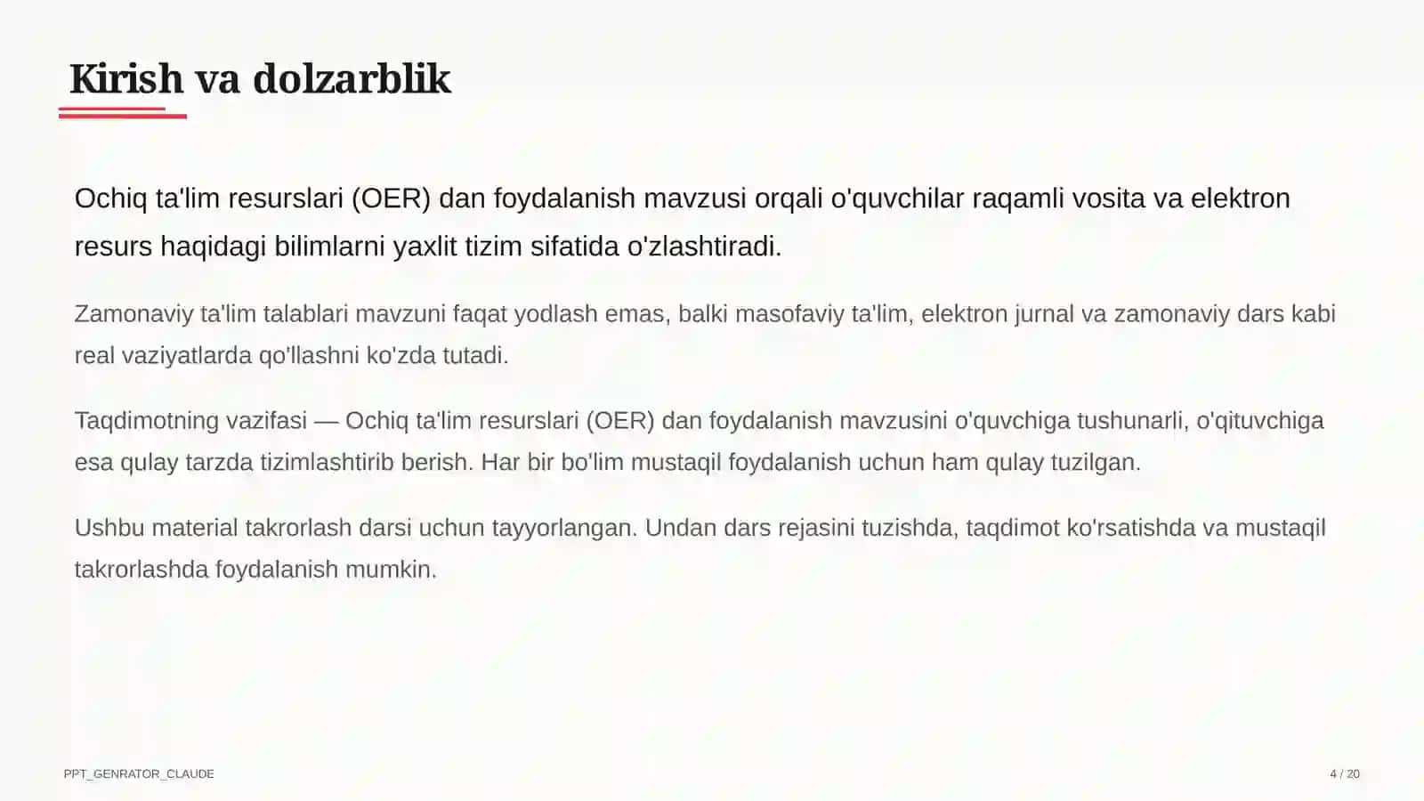 Ochiq ta'lim resurslari (OER) dan foydalanish 4