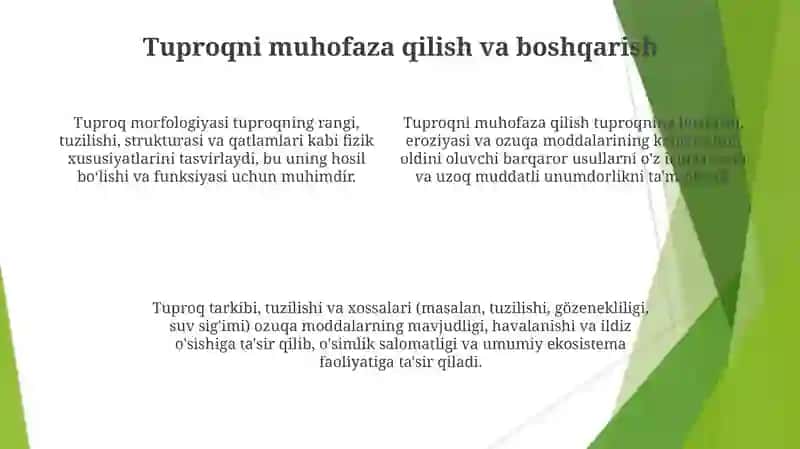 Tuproqning morfologiyasi,tarkibi,tuzilmasi va xossalari 4
