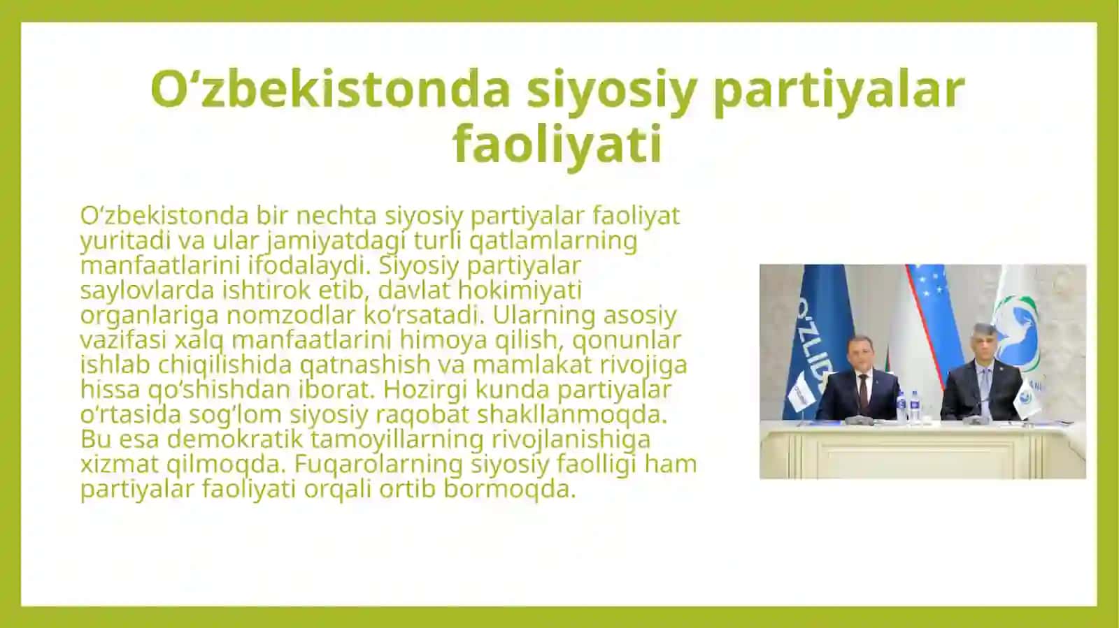 Oʻzbekistonda siyosiy partiyalar faoliyati Oʻzbekistonda taʼlim va kadrlar tayyorlash 4