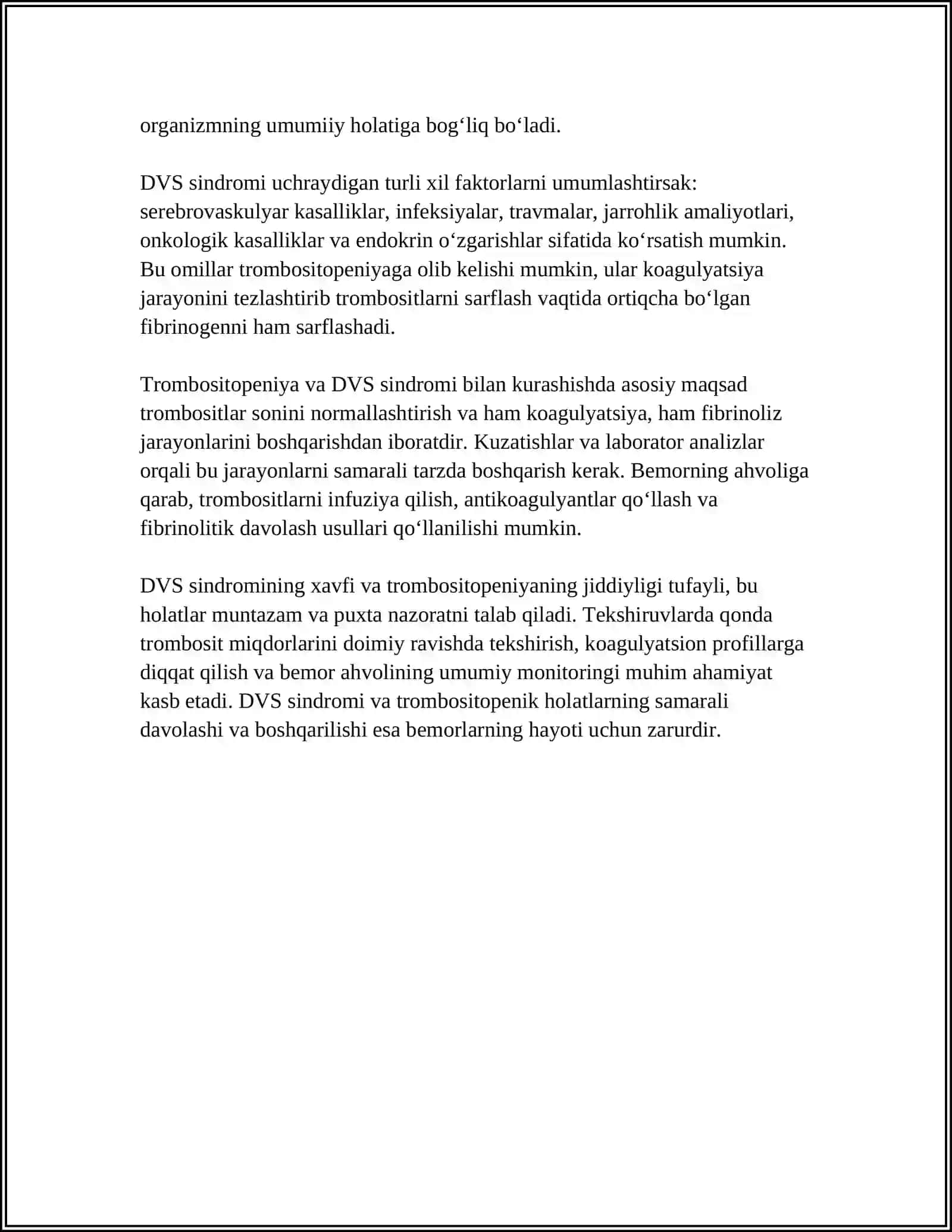 DVS SINDROMIDA QON TAHLILLARIDAGI O’ZGARISHLAR 4