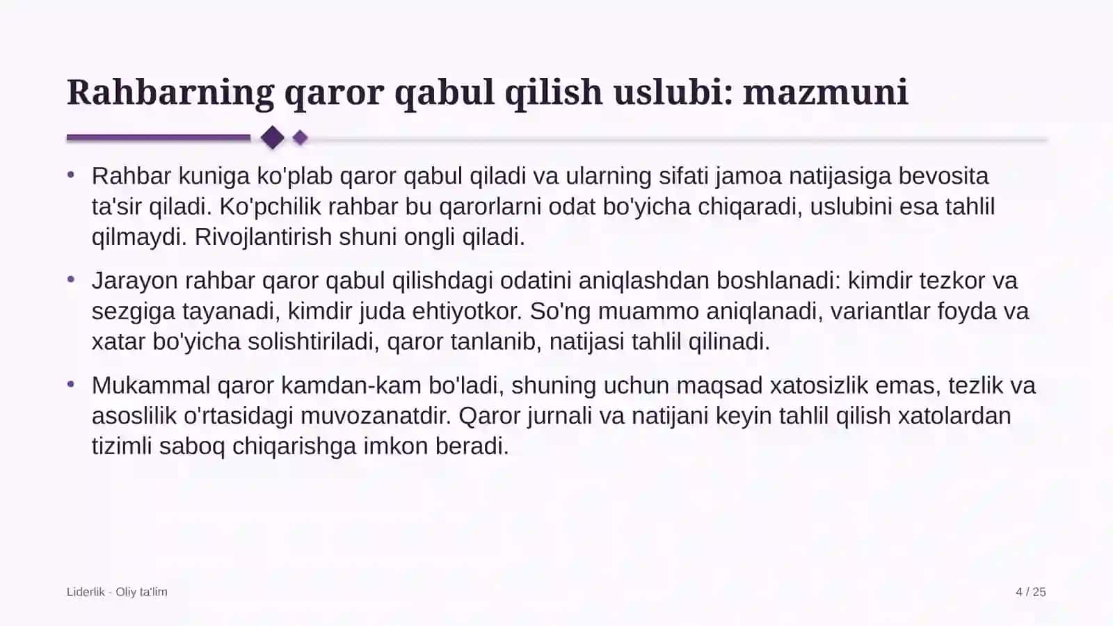 Burg'ulash korxonalarida rahbarning qaror qabul qilish uslubini rivojlantirish 4
