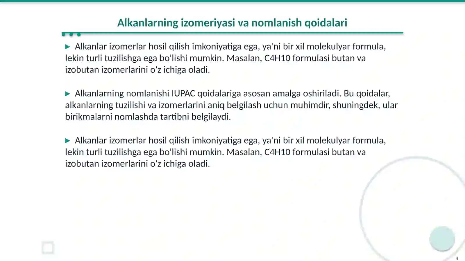 Alkanlarning tuzilishi izomeriyasi nomlanishi 4