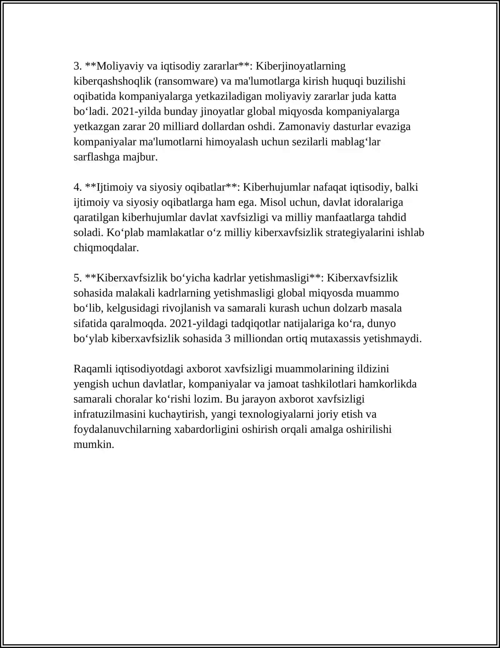 RAQAMLI IQTISODIYOTDA AXBOROT VA IQTISODIY XAVFSIZLIK MUAMMOSI RAQAMLI IQTISODIYOT UCHUN YANGI BOZORLARNI SHAKLLANTIRISH 4
