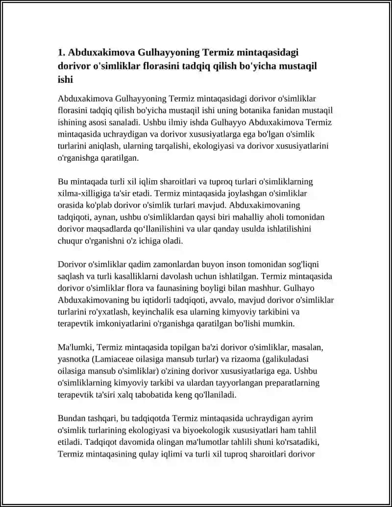 Termiz Iqtisodiyot Universiteti Biologiya Fakulteti Mustaqil Ish 4