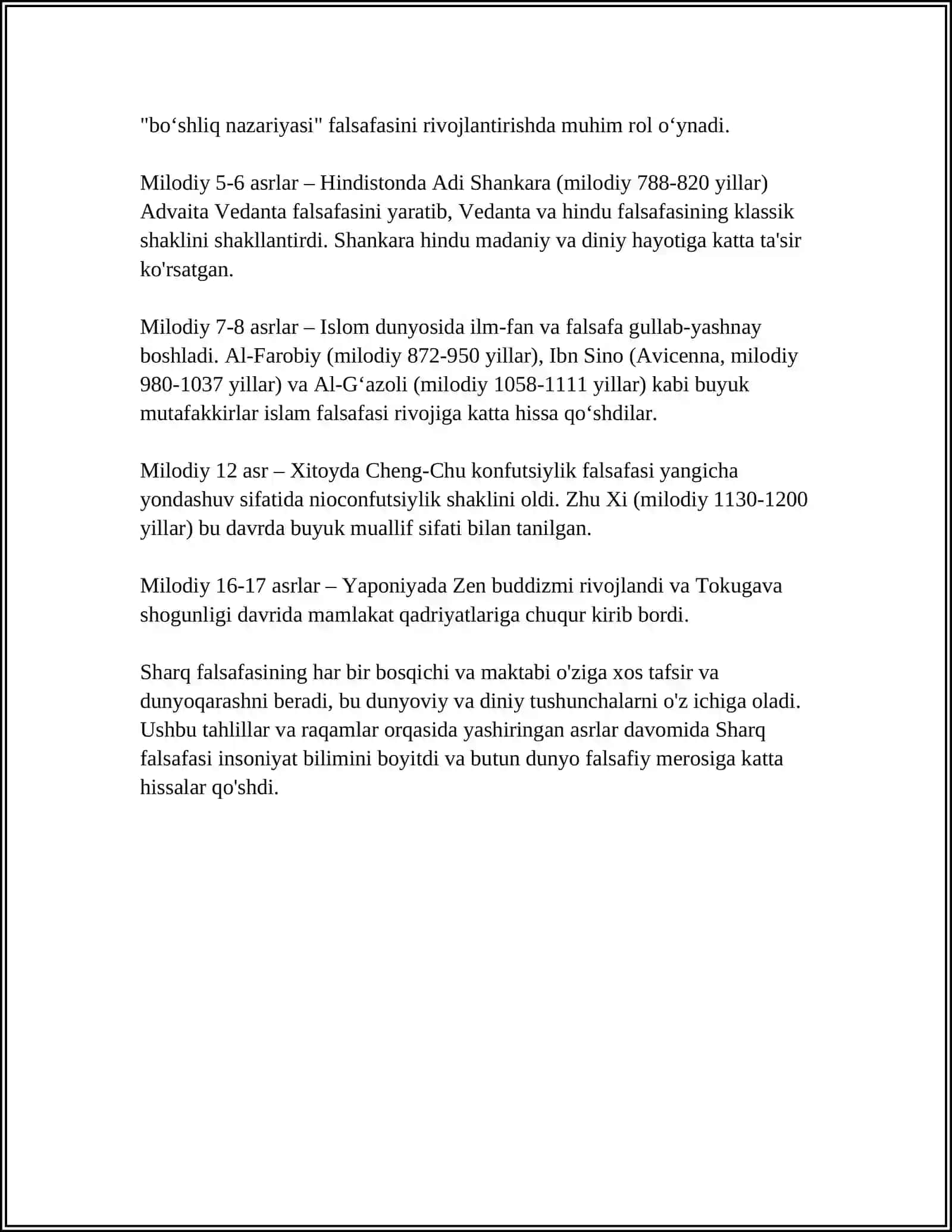 MUSTAQIL ISH Mavzu: FALSAFIY TAFAKKUR TARAQQIYOT, SHARQ FALSAFASI 4