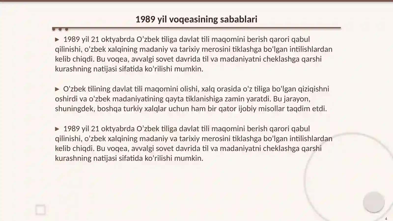 O'zbek tiliga davlat tili maqomini berilishini tarixiy ahamiyati 4