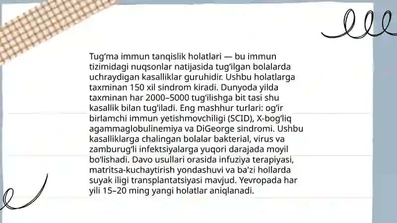Immun tanqislik holatlari(tugʻma va hayot davomida orttirilgan) 4