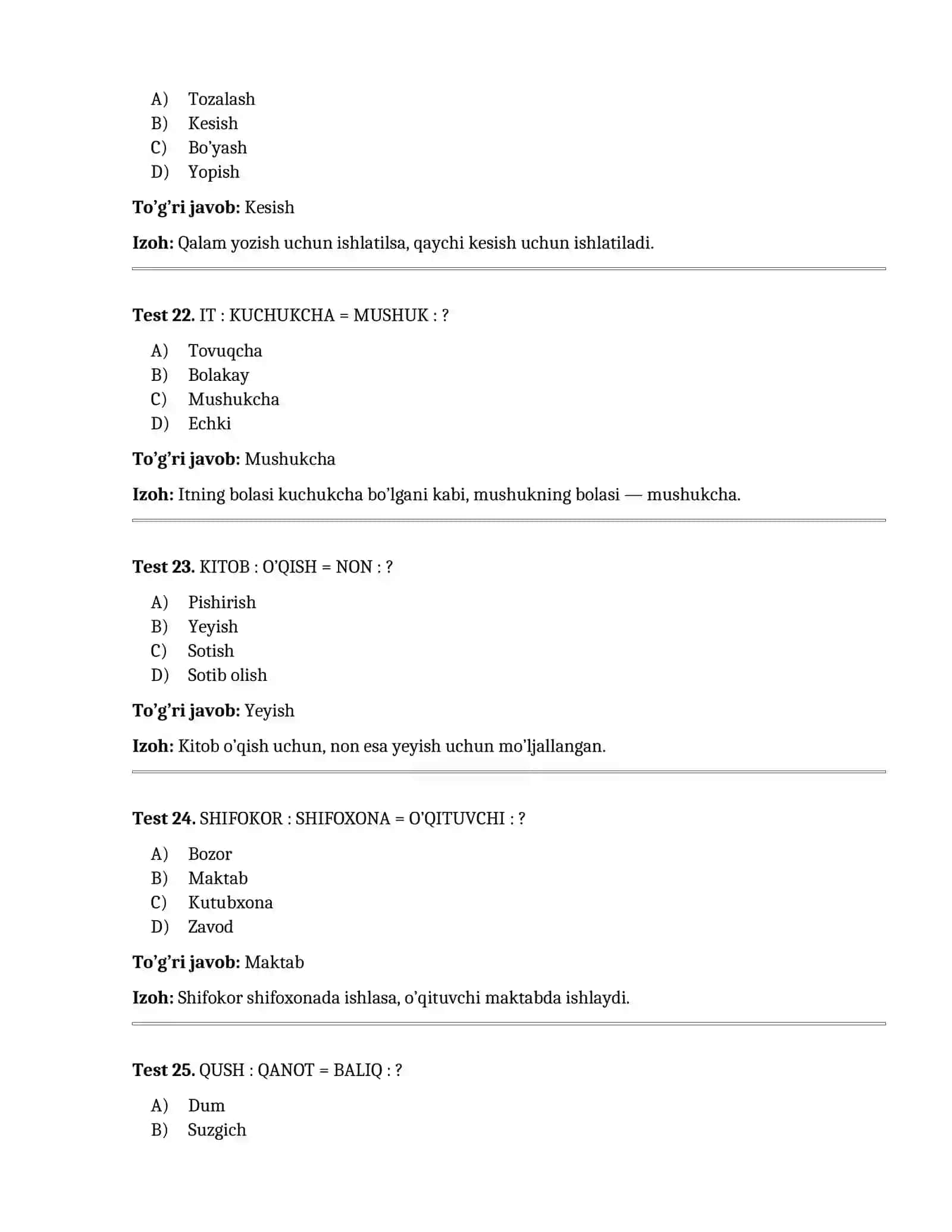 IQ test 100 ta savollik 4