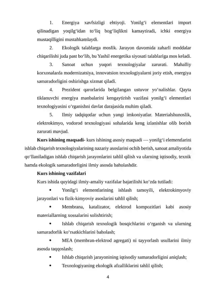 Yonilgi elementlarni ishlab chiqarish KURS ISHI 4
