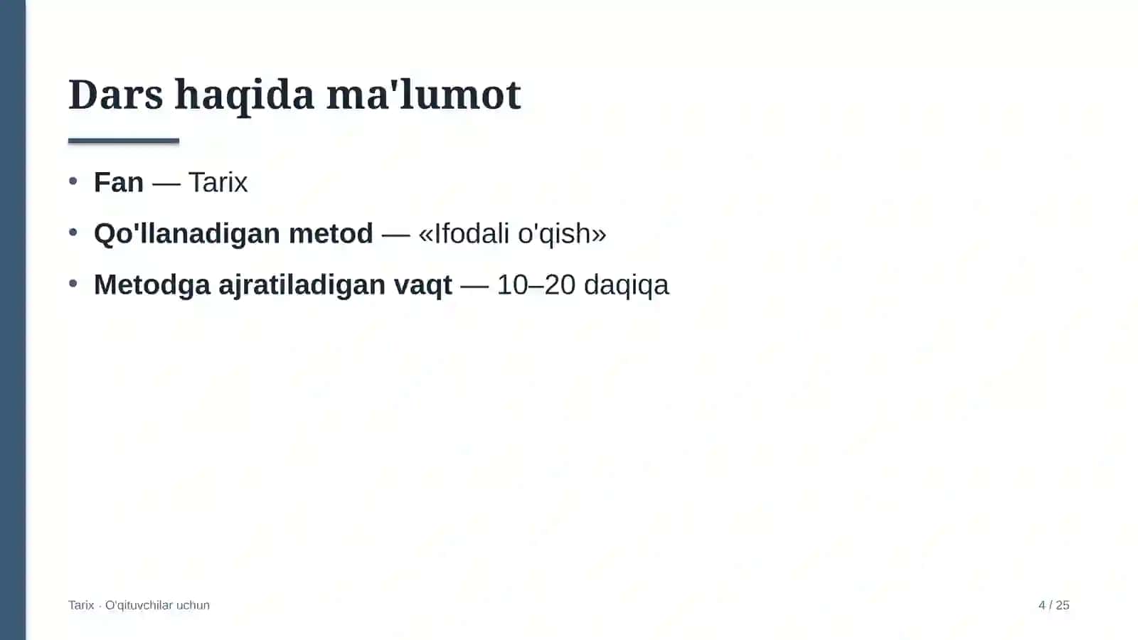 tarix darslarida ifodali o'qish metodidan foydalanish 7068 4