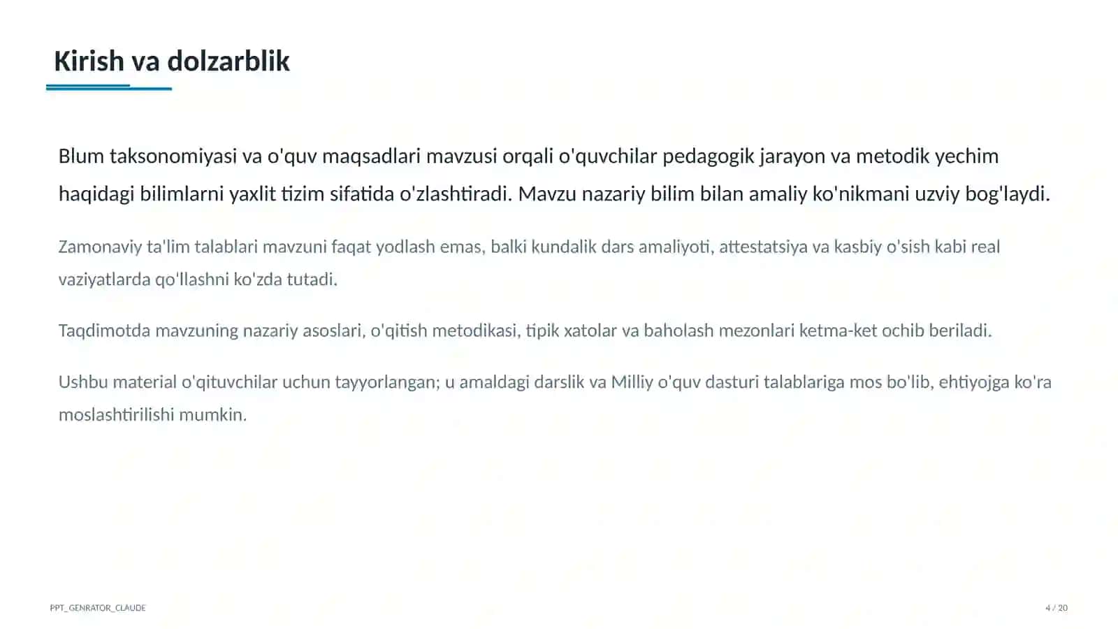 Blum taksonomiyasi va o'quv maqsadlari 4