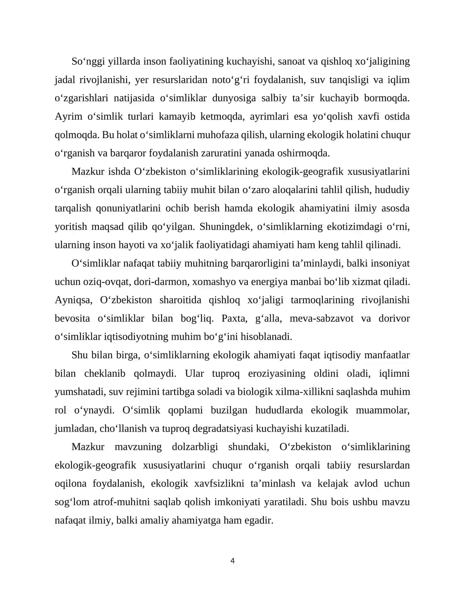 BOB. O‘SIMLIKLARNING AMALIY VA EKOLOGIK AHAMIYATI 4
